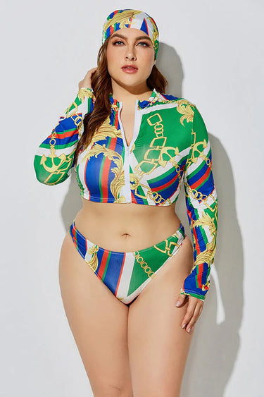Retro Luxe Print Long Sleeve Swimsuit & Rash Guard Set